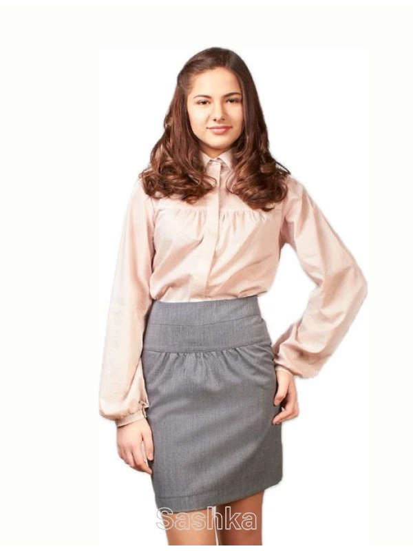 Спідниця для дівчинки Sashka класична пряма з кокеткою сіра, розмір 152-176